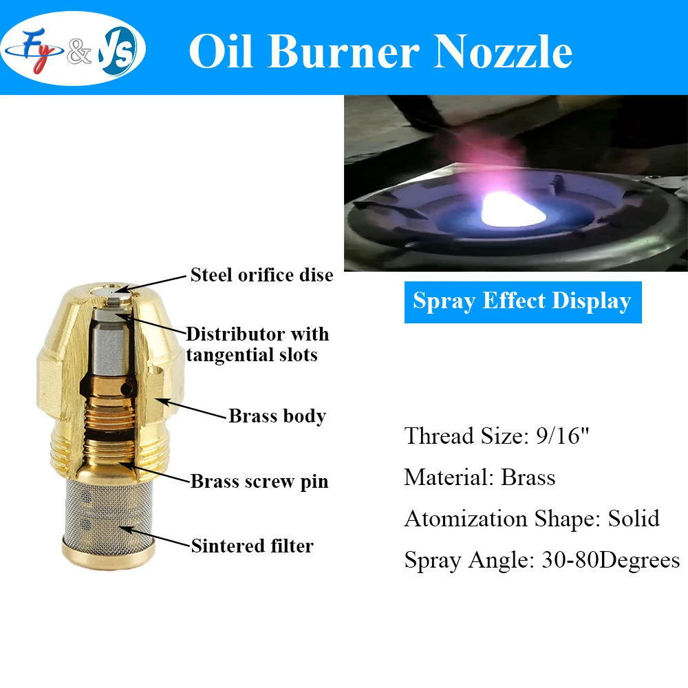 60° Brass Diesel Fuel Nozzle - Oil Burner Spray Nozzle for Methanol/Combustion Engine, 9/16