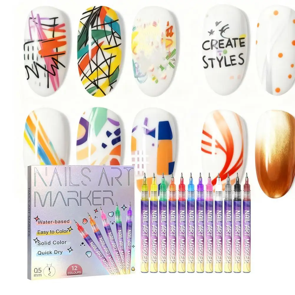 

New 12Colors Colourful Waterproof Nail Art Graffiti Pen DIY 3D Nail Art Drawing Pen Abstract Line Manicure Acrylic Marker Pen