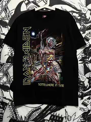 Iron Maiden Somewhere in Time T-shirt Eddie Cyborg Vintage Rock Band T Shirt Men Oversized Cotton Tee Clothing Fashion Women Top
