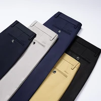 Pantalones de traje elásticos para hombre, pantalón de vestir clásico, resistente a las arrugas, color azul, talla grande 42, primavera y otoño, 2024