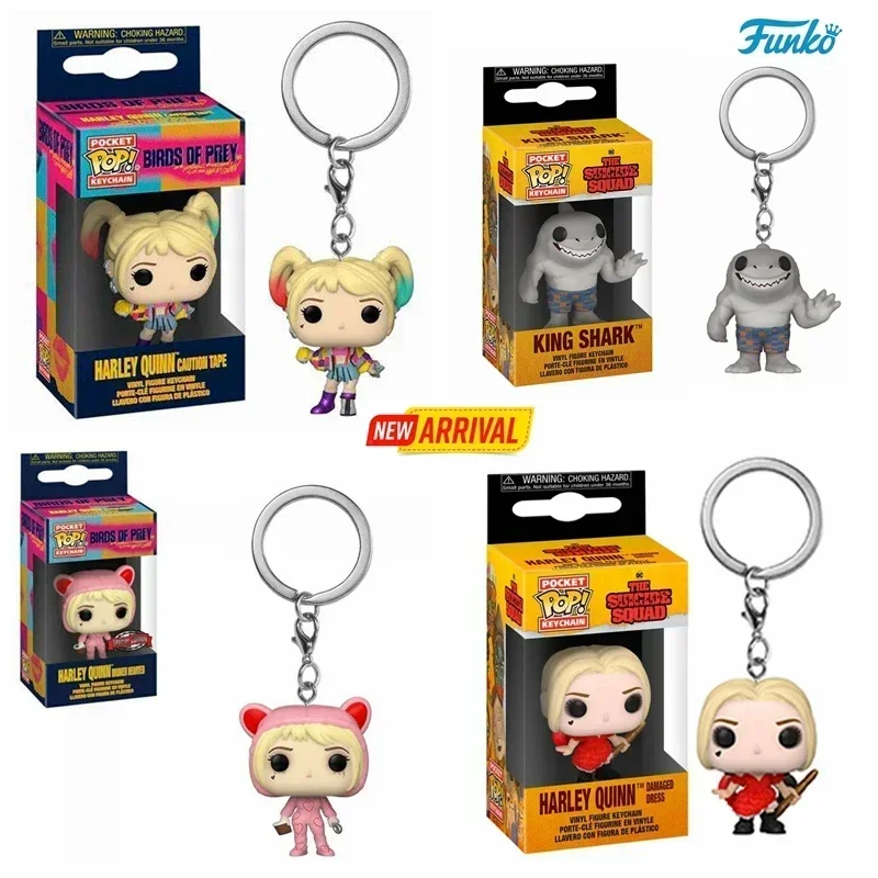 FUNKO Pop New Suicide Squad Harley Quinn Caution Tape Broken Hearted King Shark Joker Pocket Pop Keychain Vinyl Figure Toys