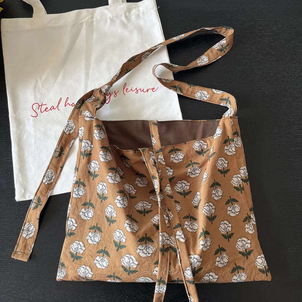 Retro Flower Women's Shoulder Shopping Bags Double Side Female Large Crossbody Bag Thin Cloth Travel Tote Handbags Fall Winter