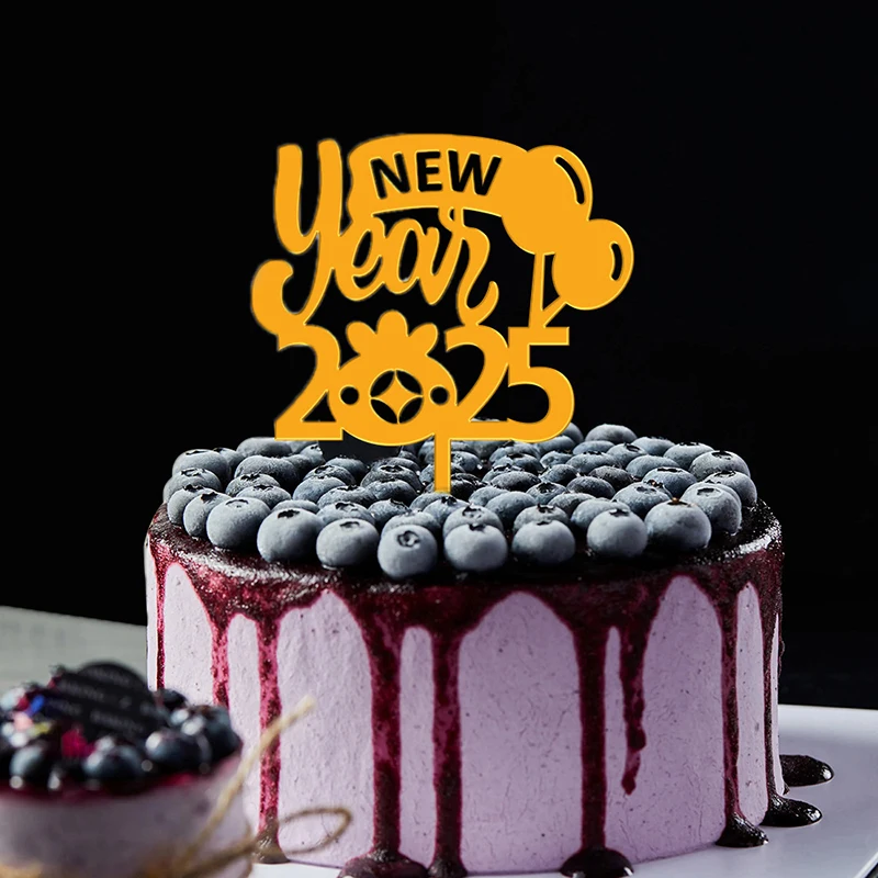 2025 Happy New Year's Golden Cake Insert Glitter Party Dessert Decoration Christmas New Year Party Acrylic Cake Inserts