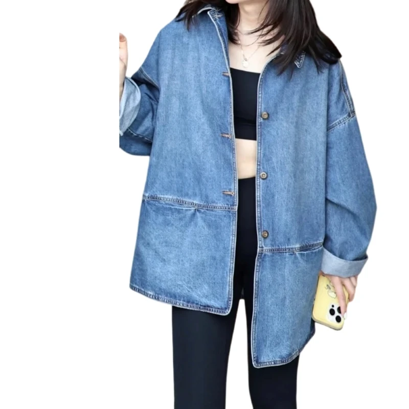 Denim Jacket Coat Autumn 100% Cotton Loose Version Denim Jacket  jaqueta jeans  chaquetas mujer inviernoo 2024