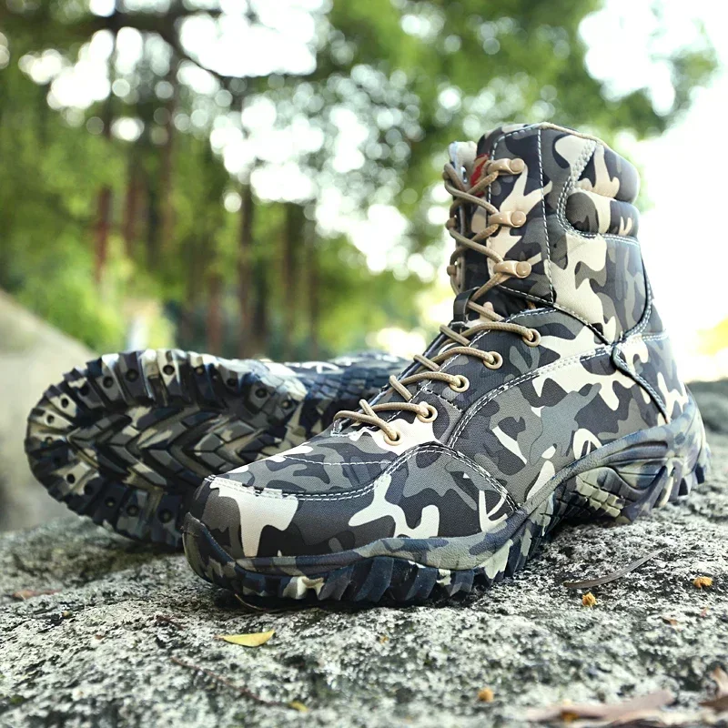 Men Camo Boot 2024 Spring High Quality Waterproof Canvas Camouflage Tactical Combat Desert Ankle Boots Mens Shoes