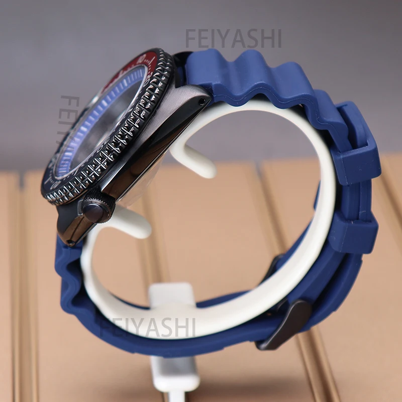 45mm Black Turtle Diving Watch Case Rubber Bracelet For Seiko NH35 NH36 NH38 NH34 Movement 28.5mm Dial Sapphire Glass Waterproof