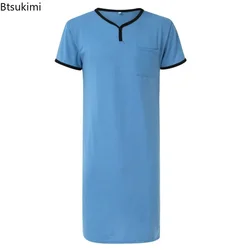 Chemise de nuit à manches courtes pour hommes, chemise de nuit, vêtements de nuit, peignoir, respectueux de la peau, pyjamas, chemises, robe, 2025