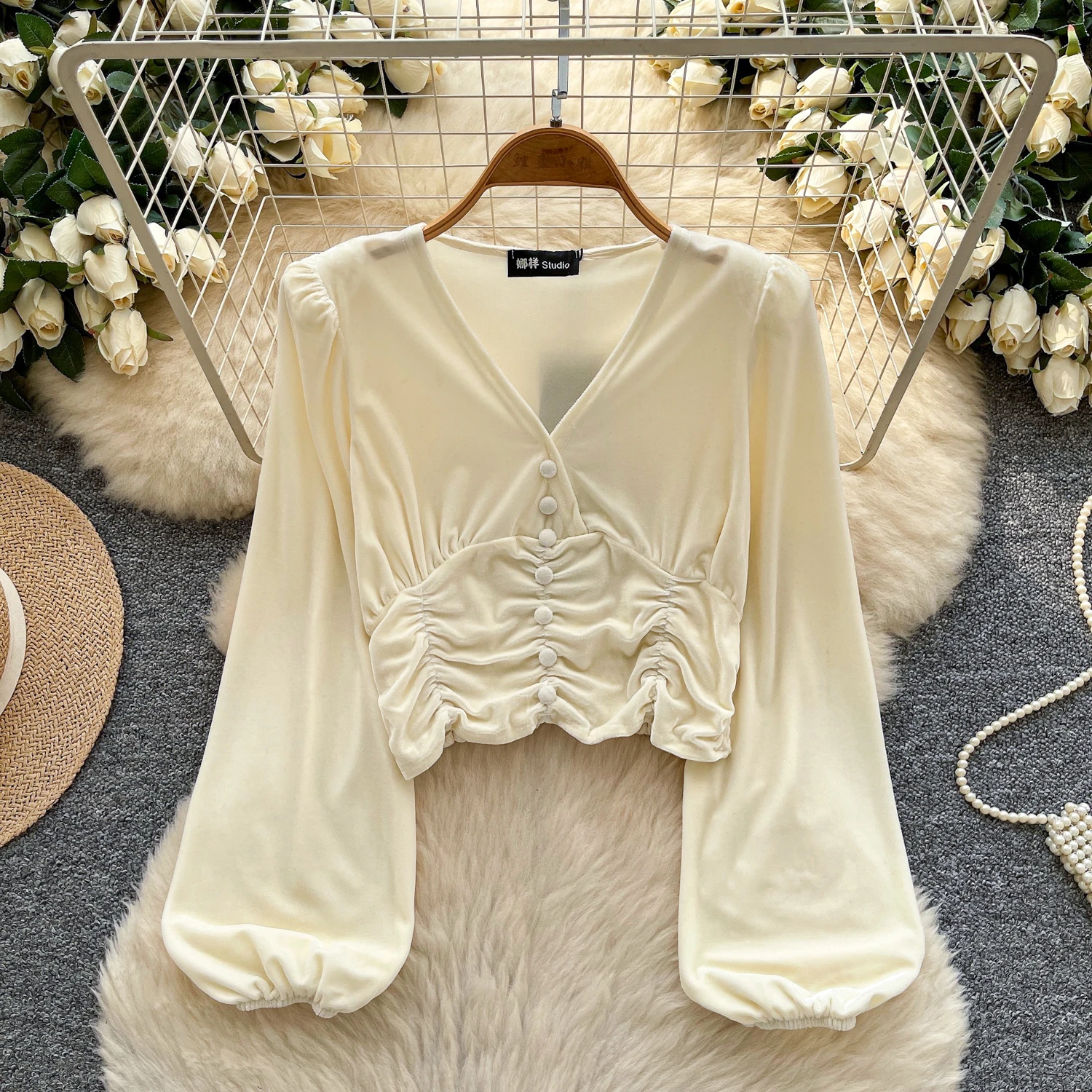 섹시한 긴 소매 랜턴 슬리브 벨루어 슬림 탱크 탑, 시크한 여성 파티 탑, Y2K 하이 스트리트 여성 의류