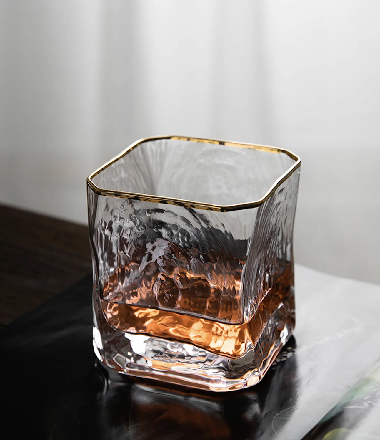 Golden Edge Square Glass Crystal Wine Glass Whiskey Shot Glass Good-looking Thickened Whiskey Glass Old Fashioned Brandy Glass