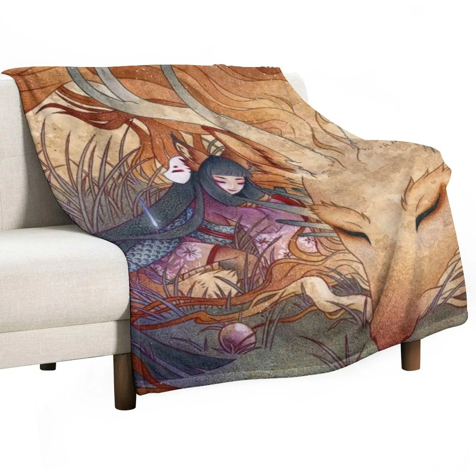 

Slumber - TeaKitsune Dragon Fox Throw Blanket Flannels Blanket Large Blanket