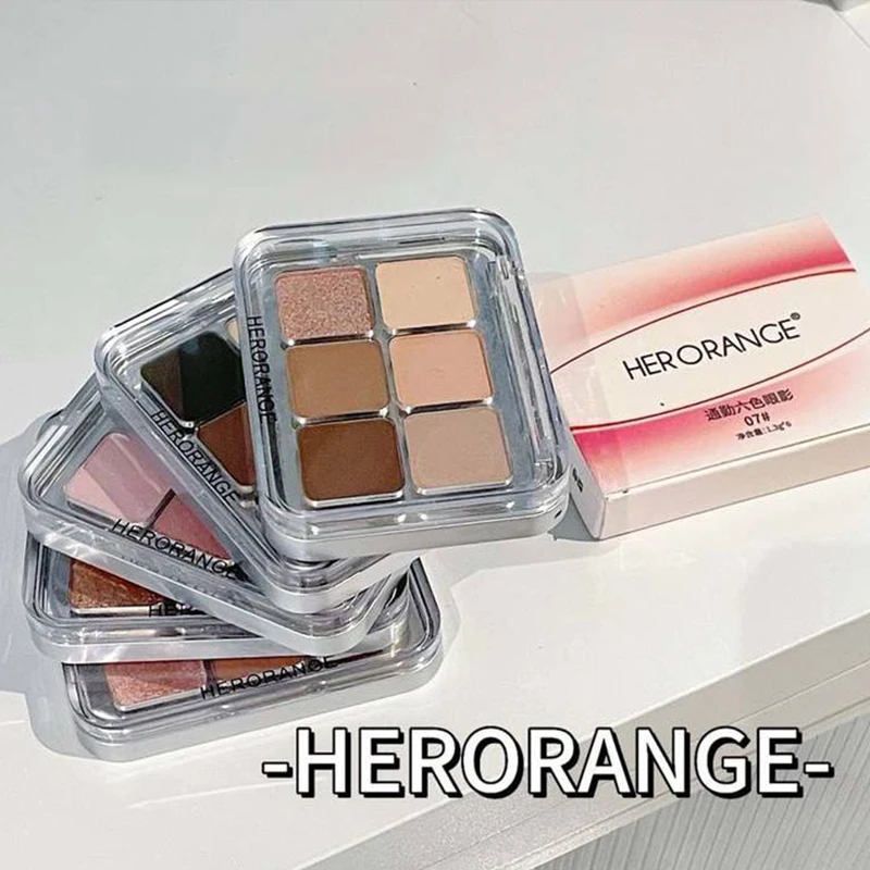 Herorange-Placa de sombra de ojos de 6 colores, brillo fino mate de baja saturación, perlado, gusano de seda para dormir, brillo, placa de aseo