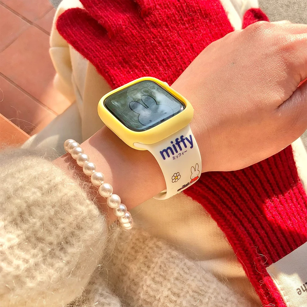 Kawaii Miffy Cute New Iwatch987s10 Watchband Cartoon Rabbit Printing  Apple Fashion Wrist Watch Case Girl Festival Gift