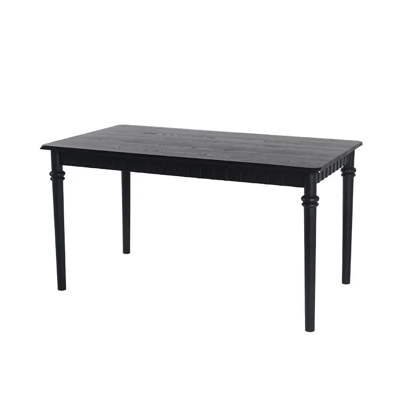 

Small apartment black solid wood dining table French retro simple household ash wood rectangular dining