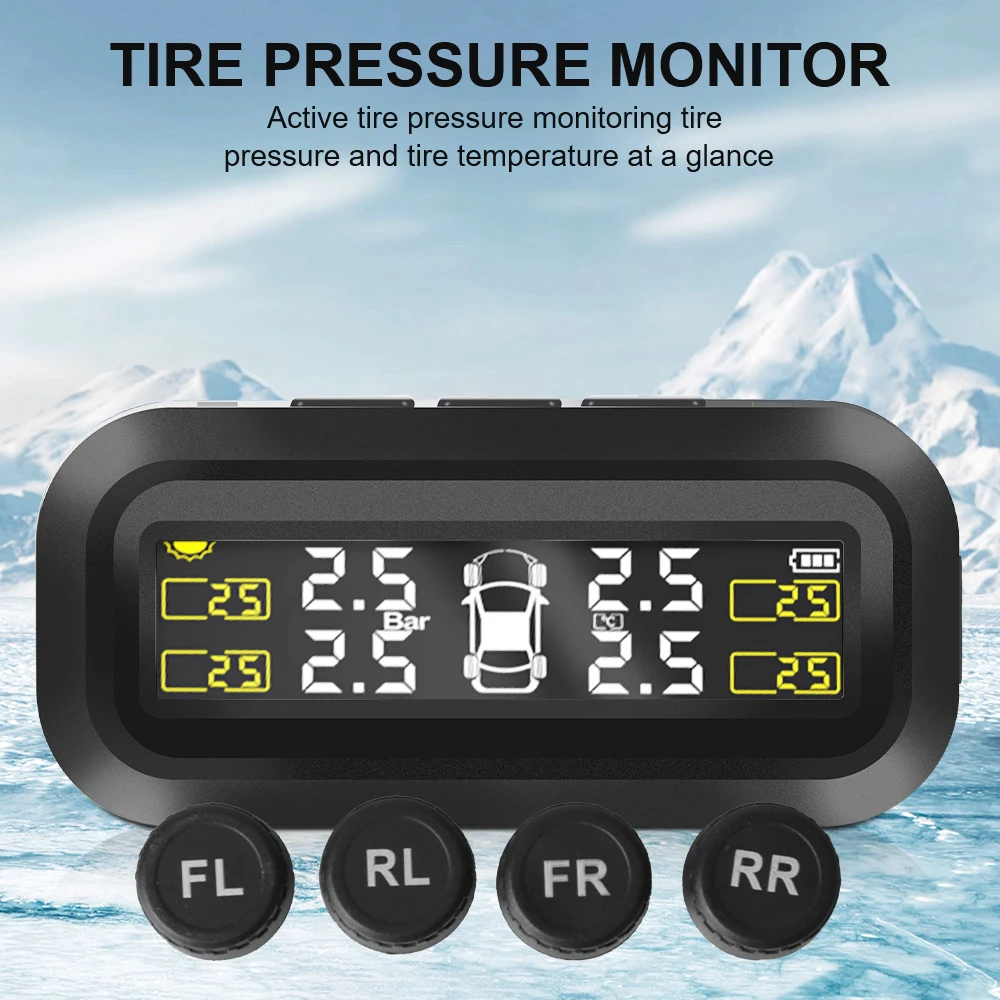 Car Solar TPMS Tire Pressure Monitoring System Temperature Tire Alarm Monitor Warning Fuel Save With 4 External Sensors Tools - view 4