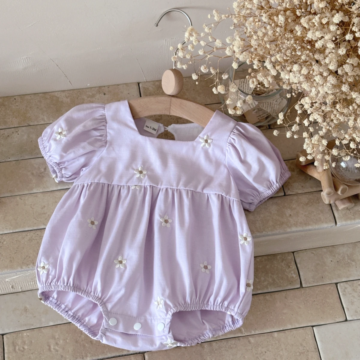 Sweet Style Summer Lightweight Baby Trendy Floral Embroidery One-Piece Dress for Girls, Children's One-Piece Casual Wear 0-18M