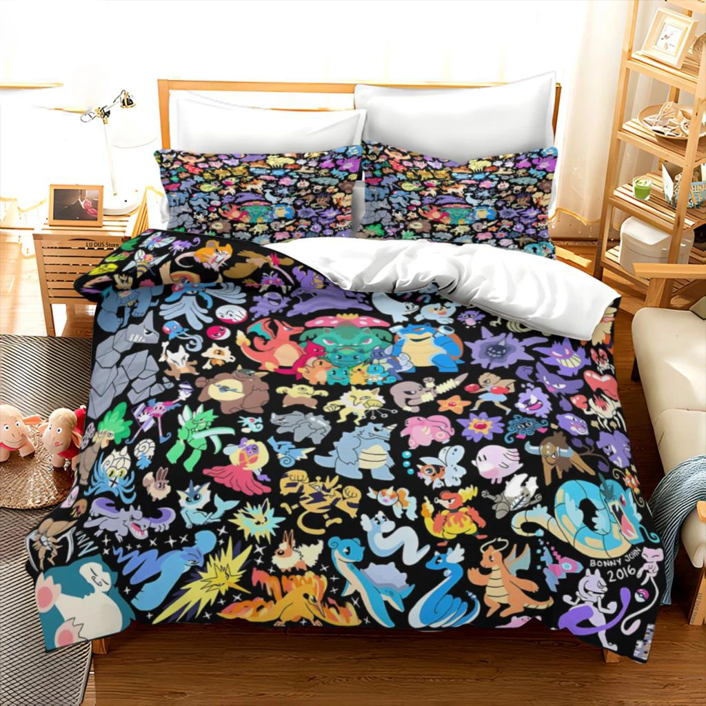 Cover Pokemon Bedding Set Cartoon Anime Children Bedroom Quilt Boy Girl Bedclothes Single Double King Pikachu Duvet Cover Gift