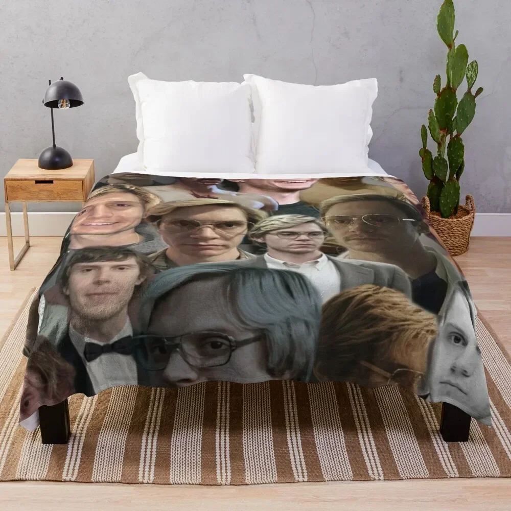evan peters photo collage high quality Throw Blanket Soft Plush Plaid valentine gift ideas Summer Large Blankets