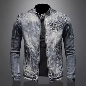 Men Denim Jackets Coats Zipper Coat Slim Fit Casual Solid Turn Down Collar Full Sleeve Regular Jacket Autumn Winter 2024 3