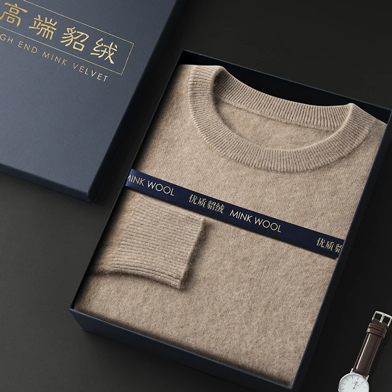 100% Mink Cashmere Sweater Women\'s Plus Size 5XL O-Neck Pullover Loose Knit Bottoming Shirt Long Sleeves Fat woman Solid Tops