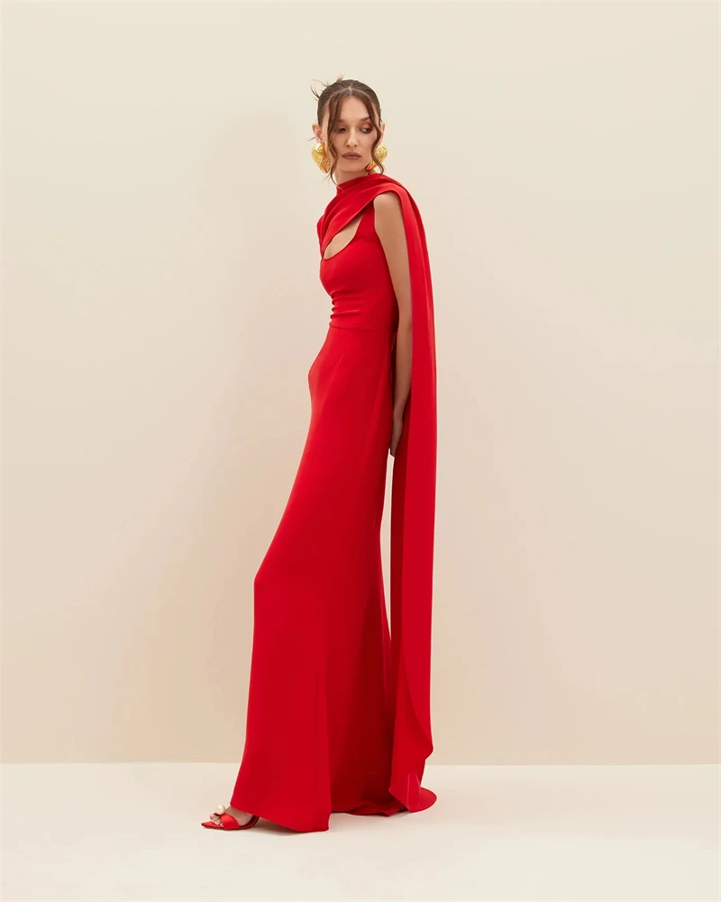 SUMNUS Elegant Red Mermaid Wedding Party Dresses One Shoulder Sleeves Stretch Modern Bridal Prom Gowns Simple Robe de soiree