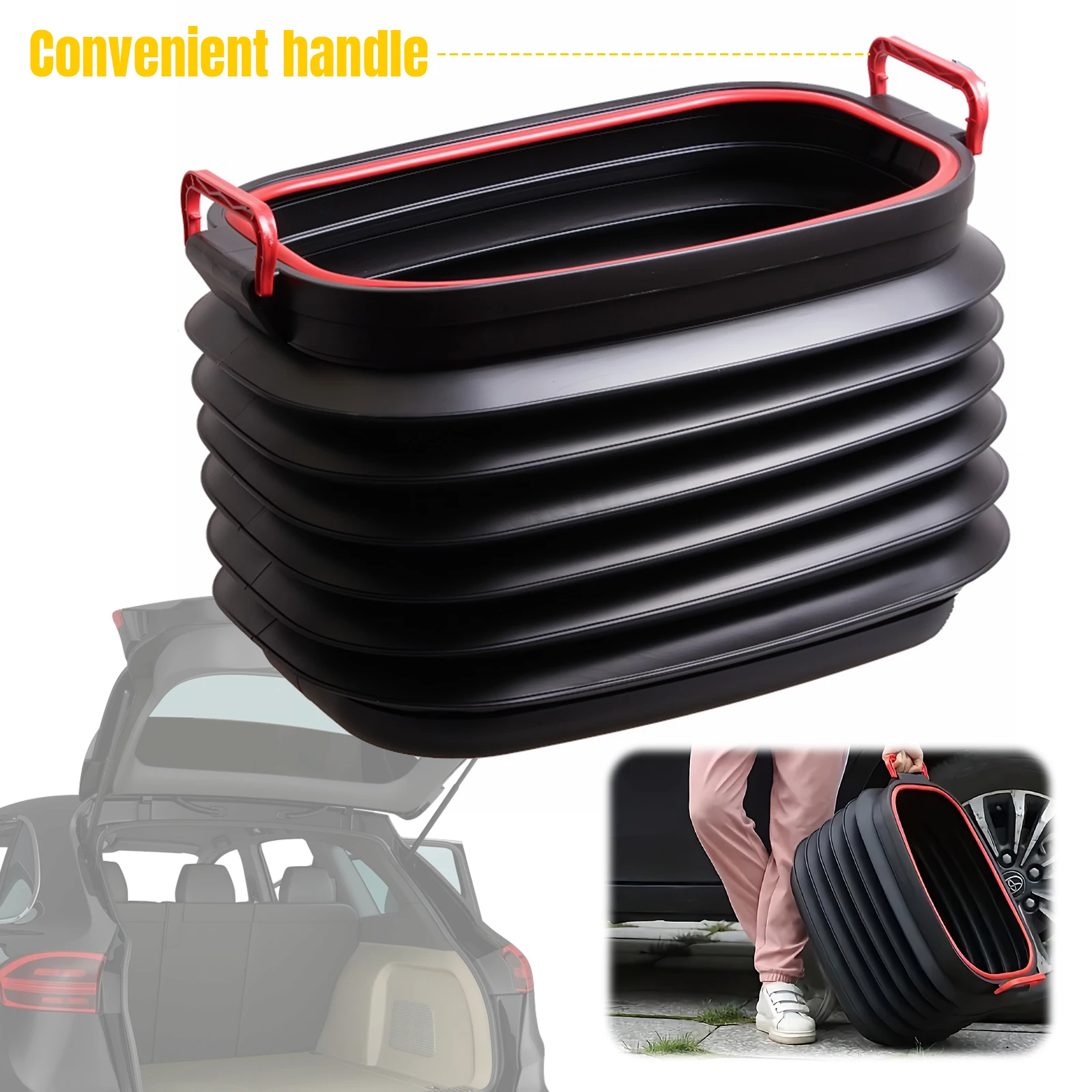 

37L Car Trash Can with Handle Folding Bucket Multifunctional Storage Bucket Portable Car Trunk Organizer for Fishing Camping