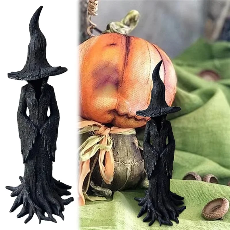 BAAU Crackerbarrel Witch Statue Gothic Halloween Resin Figurine Retro Magician Decor Ornament Dark Fantasy