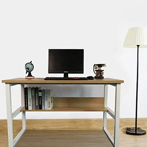 Computer tisch mit Bücherregal, 44-Zoll-Büroschreibtisch aus Holz mit Regalen Moderner Laptop-Tisch Studiert isch Workstation für zu Hause