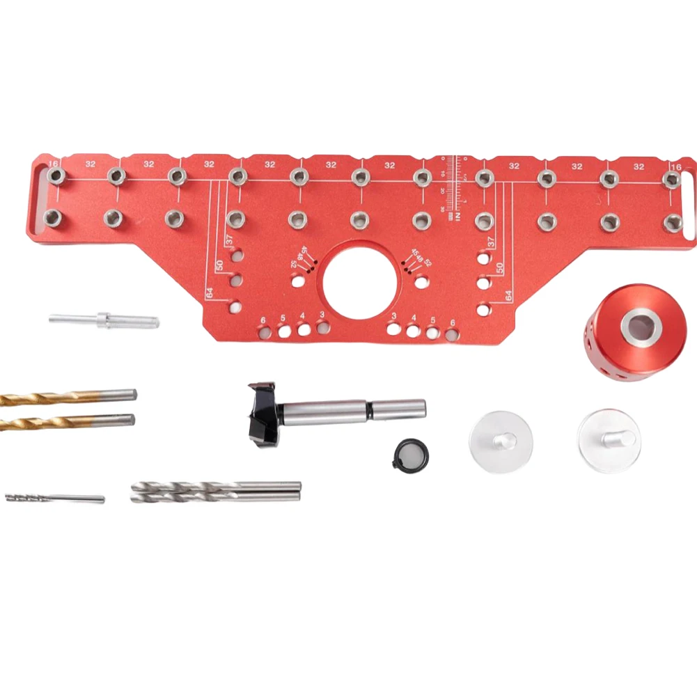 Drilling Guide Template System with Holes Jig and Hinge Puncher Locator Designed for Shelf Pin Gauge Use in Woodworking Projects