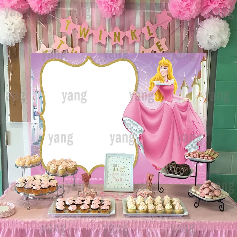 Lovely Disney Princess Sleeping Beauty Aurora Romantic  Magic Mirror Castle Photo Backdrop Party Pink Backgrounds Decoration