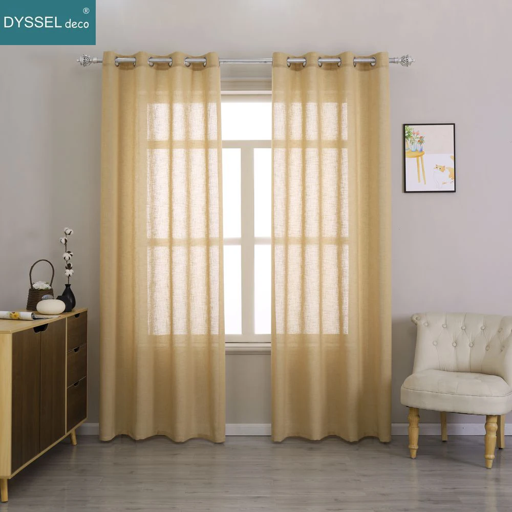 Elegant Natural Solid Faux Linen Sheer Tulle Curtain European Style Window Drapes for Living Room Bedroom Kitchen