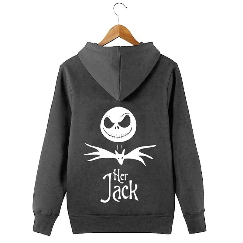 Vintage Jack and Sally Couple Printed Hooded Sweatshirt Men Women Harajuku Rapper Hip Hop Streetwear Men\'s High Street Hoodie