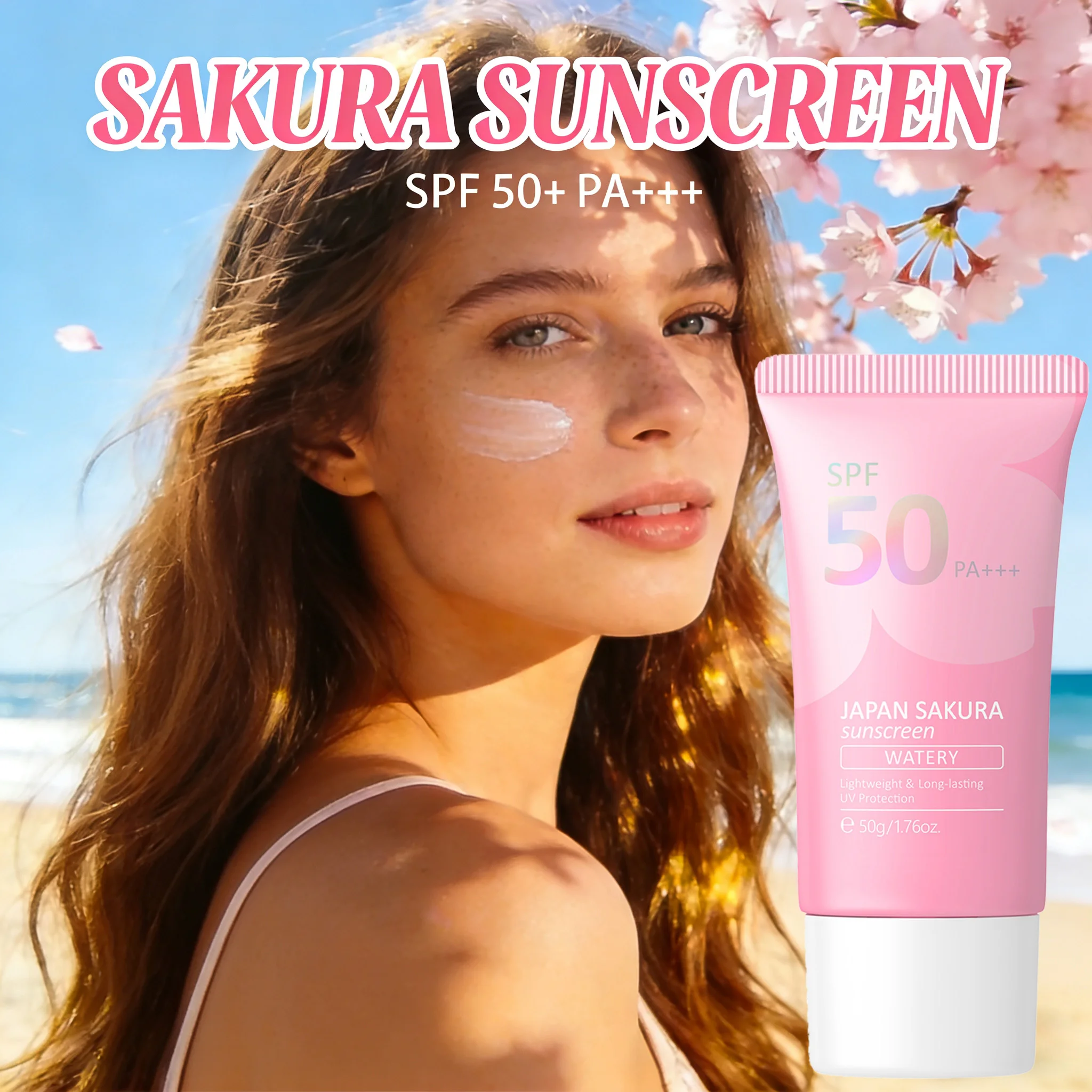 LAIKOU Sakura Sunscreen SPF50 PA+++ Watery Moisturizing Isolation Sun Block Non-Greasy No White Cast For Face Body 50g