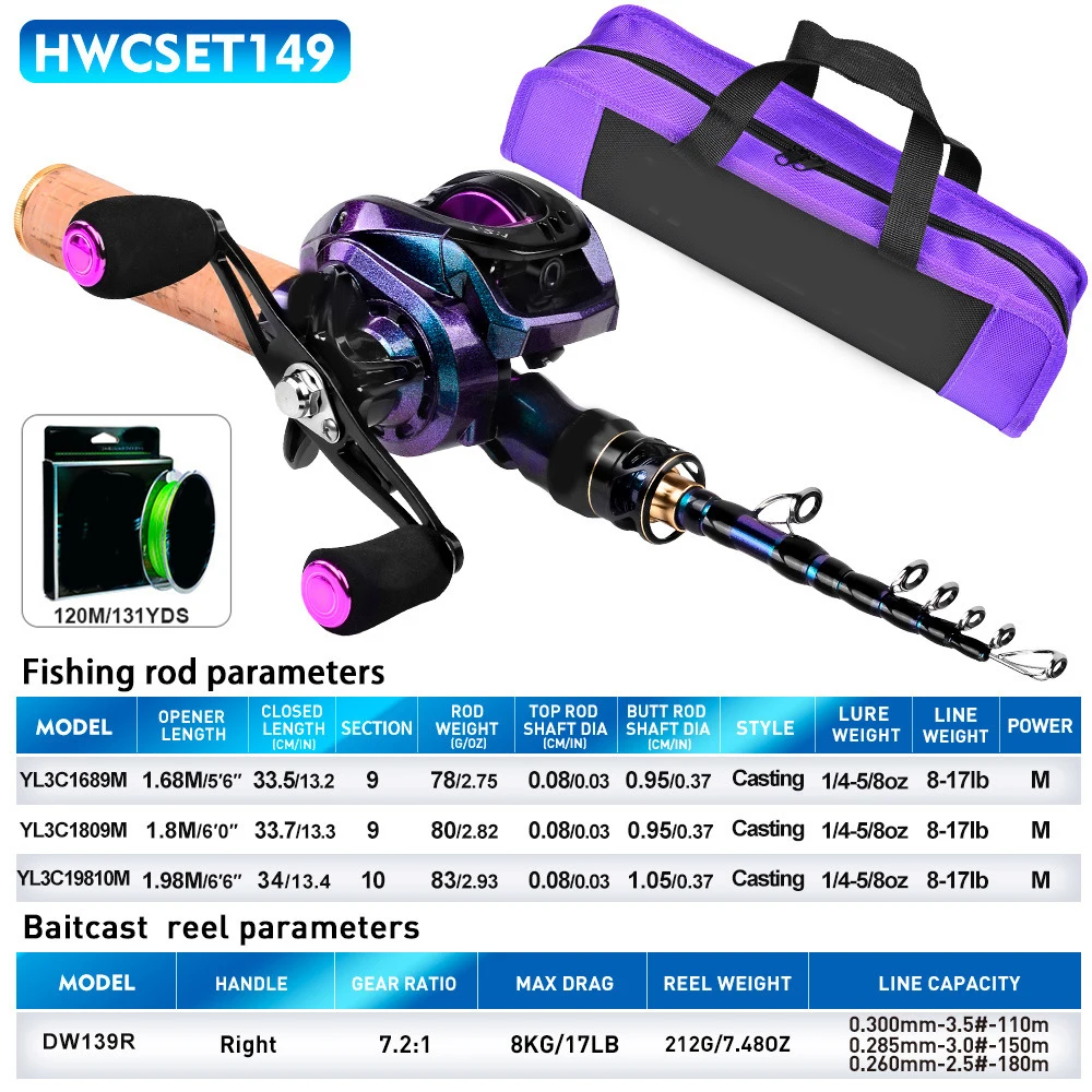 Fishing Rod Reel Combo-set 1.68/1.8/1.98m Telescopic Pole With Bag For Sea Boat Surf Baitcasting Reel Fishing Rod Parts