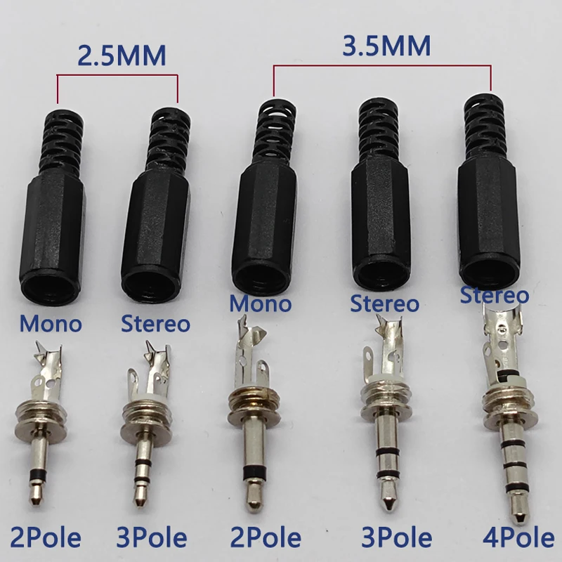 2.5/3.5mm 2/3/4 Pole Mono Stereo Audio Plug Straight /Right Angle 90 Degree L-shaped Headphone Jack Connector for DIY Repair