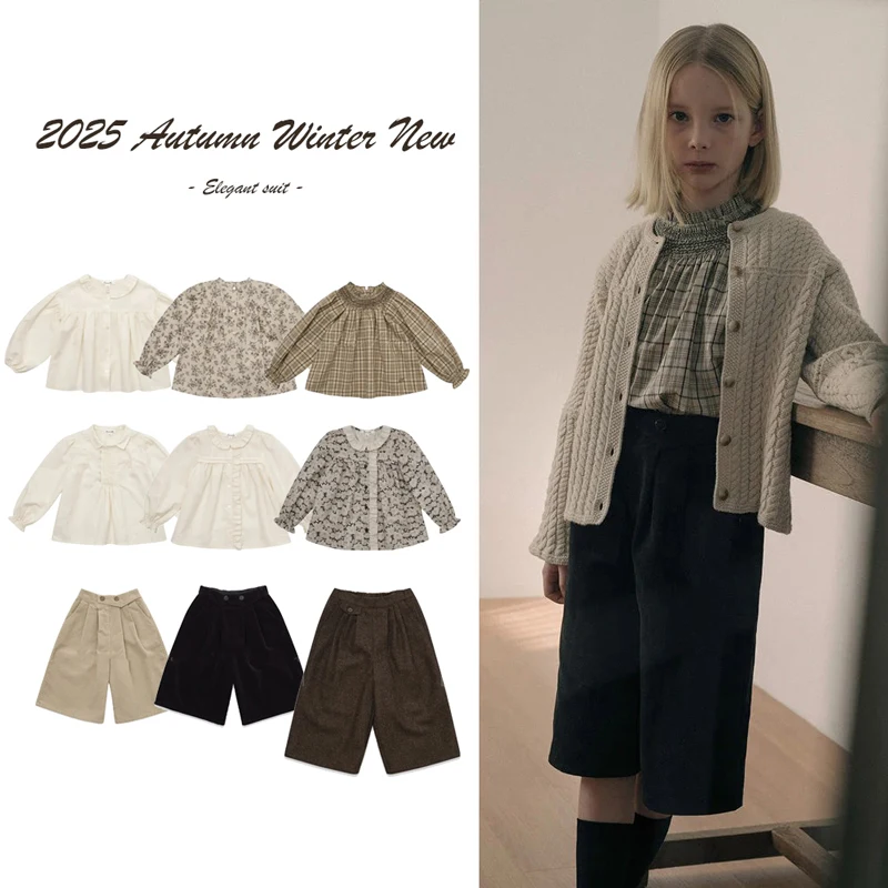 

Girls Capri Pants 2025 Autumn Winter Elegant Girls' Long Sleeved Shirt Pants Printed Cotton Girl Top Girls Outfit Winter 2-14Y