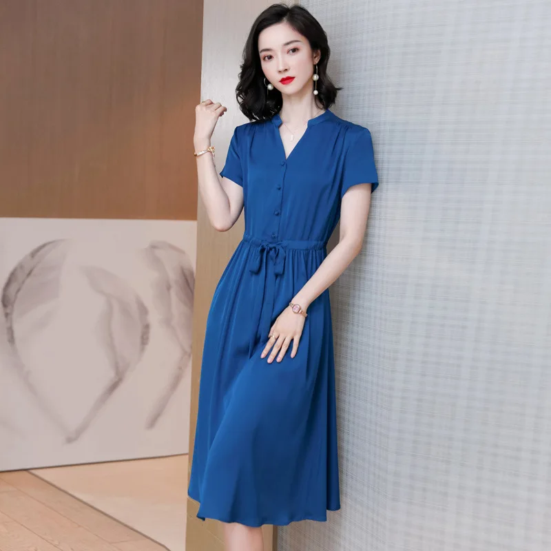 Silk dress women's Hangzhou high-end satin silk small heavy 2024 new mother's clothes skirt women