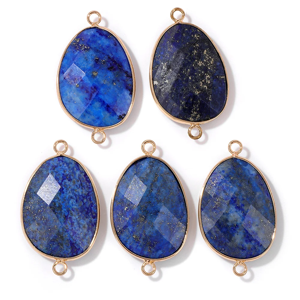 2 uds Natural azul lapislázuli piedra gema colgante conector encanto para DIY mujer hombres joyería hacer accesorios al por mayor