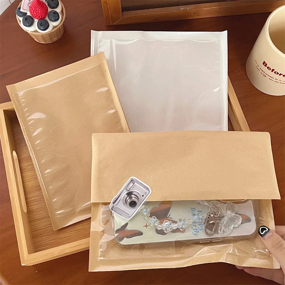 100 Buah Kertas Kraft Sekali Pakai dengan Tas Kemasan Roti Jendela Tas Makanan Pesta Perlengkapan Roti Kue Sarapan Tahan Minyak