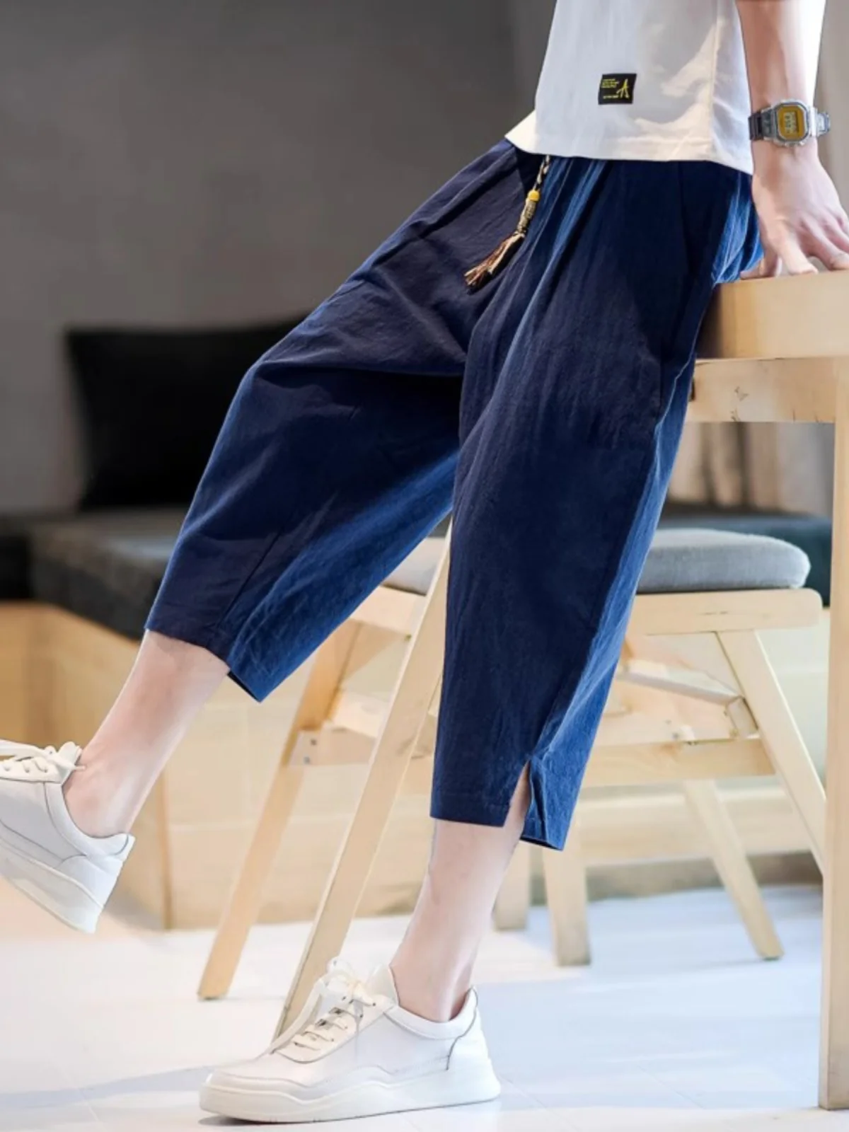 

Легкие свободные шорты из льна и хлопка для мужчин, летние повседневные, в новом китайском стиле, в национальном тренде, мужские хлопково-льняные.