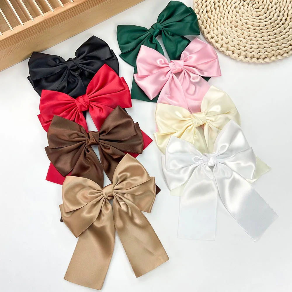 New Large Satin Layered Bows Hair Clip Ribbon Silky Bowknot Hairpin Barrettes Hair Accessories for Women Girl