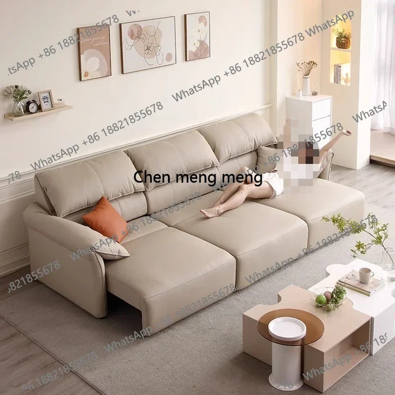 

Leather sofa with zero wall extension and electric sofa bed, multifunctional and dual-use, home theater