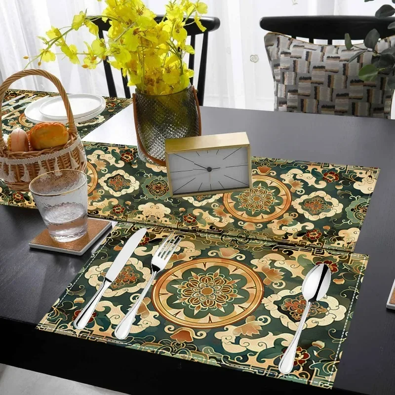 A New Set of Bohemian Style Table Flag Placemat Combination Linen for Home Living Room Dining Table and Coffee Table Cloth