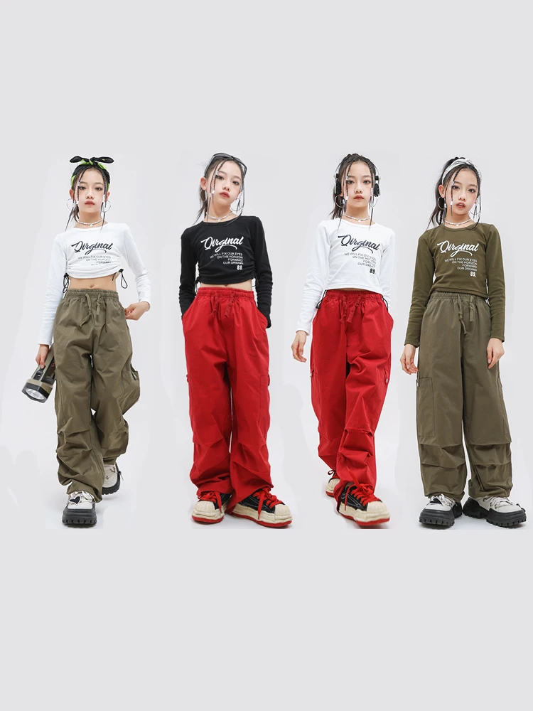 

Girls Jazz Dance Costume Exposed Navel Hip Hop Children Street Dance Walking Dancewear Practice Clothes Table Performance Suit