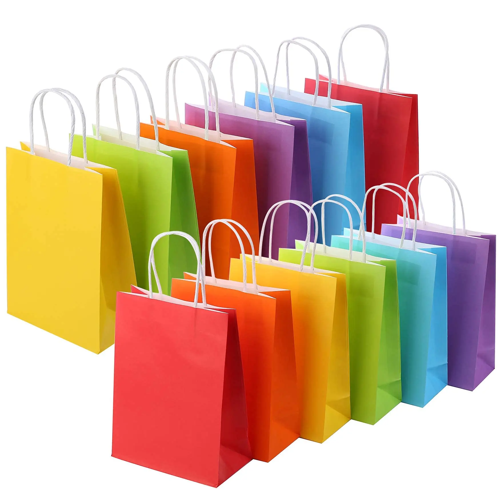 10PCS Kraft Paper Bag With Handles Wedding Birthday Party Favor Bags Jewelry Gift Packaging Bags Assorted Colors