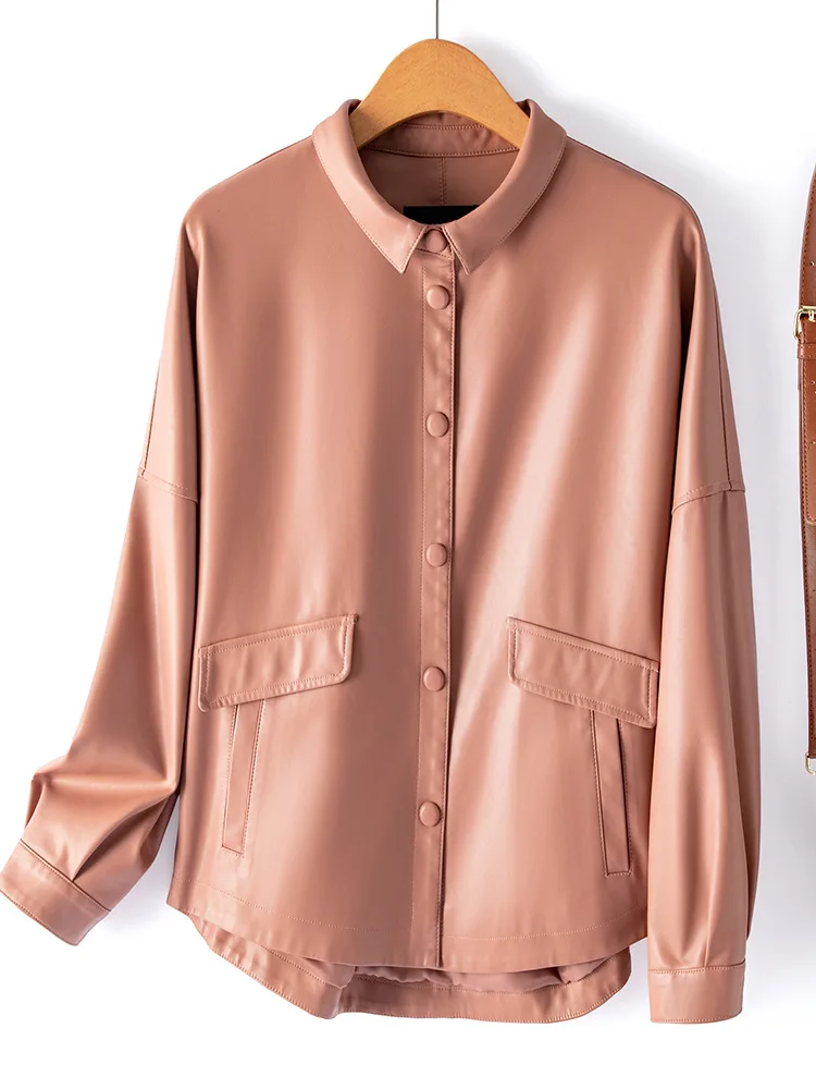 Damska krótka kurtka wiosenno-jesienna w nowym stylu, luźna i prosta, swobodna, temperamentna kurtka skórzana