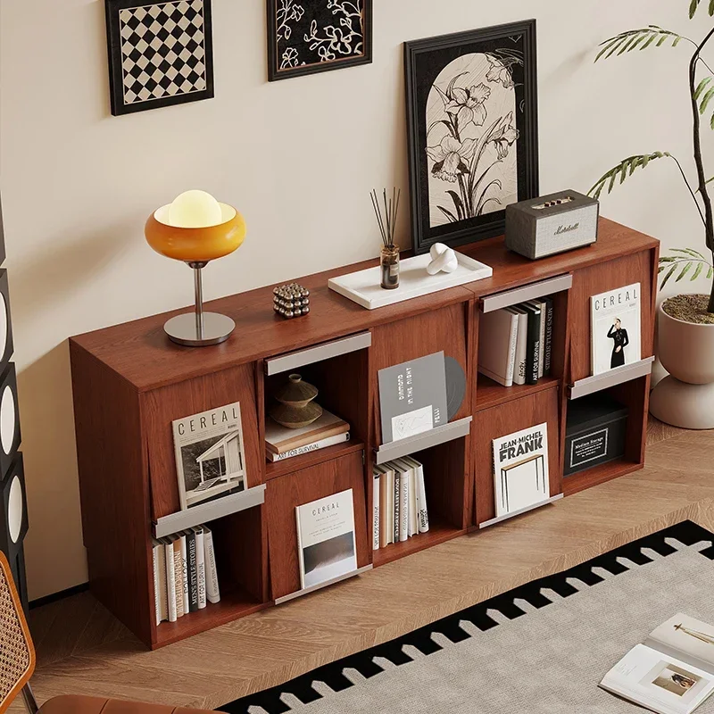 Medieval Solid Wood Bookcase Combination Bedside Retro Side Cabinet Lattice Record Storage