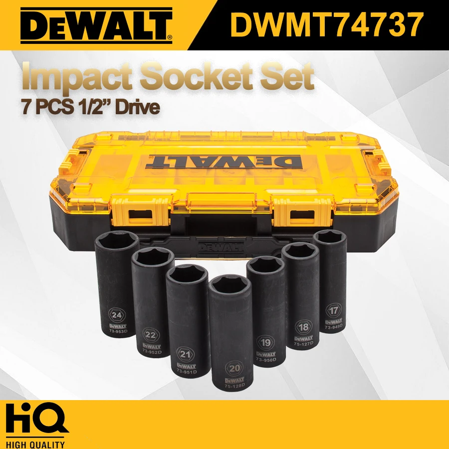 DEWALT 7PCS 1/2'' Drive Impact Socket Set Metric Deep Sockets with Equip Lockable Folding Box DWMT74737