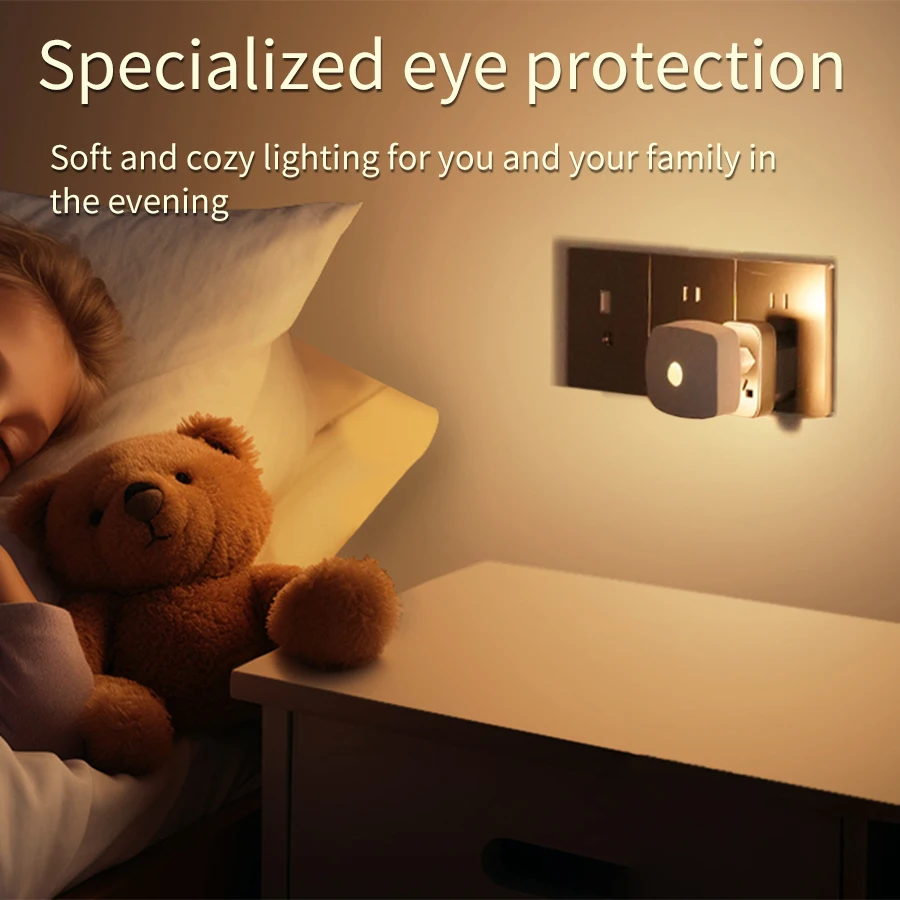 With EU Socket Motion Sensor Tri Color LED Night Light Ambient Wall Lamp for Bedroom Staircase Corridor Bathroom Entrance Hall