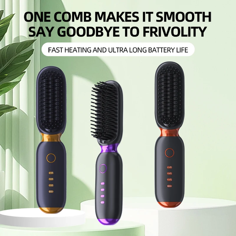 Portable Cordless 2-in-1 Hair Brush Straightener Fast Heating Ceramic Plate Negative Ion for Home Hotel Use USB Power Source - view 4
