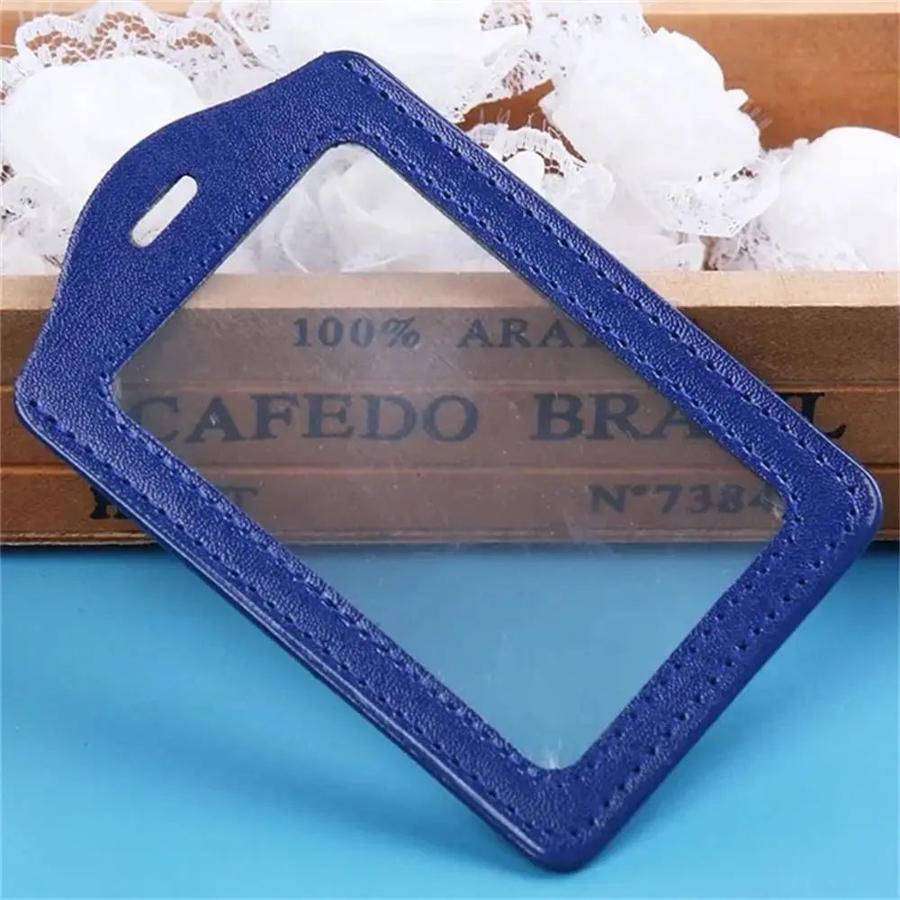 PU Leather ID Badge Case Transparent Work Identity Business Card Holder Double-Sided Employee Card Name Card Cover Students
